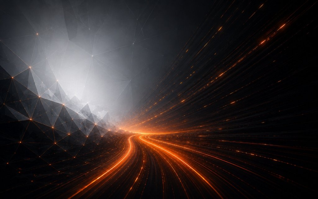 Engineering workspace with glowing light trails